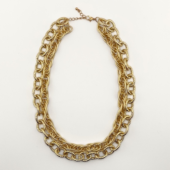 None Jewelry - Textured Chains Gold Tone 2 Strand Necklace